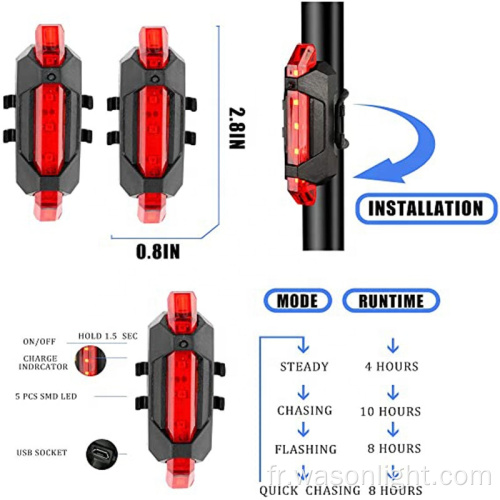 Phare avant super lumineux et à vélo arrière Light Light USB RECHARGAGE BICYLIONS PAUTLAIRES ROUGE ACCESSOIRES LED HIGHT HIGH INTENSITY